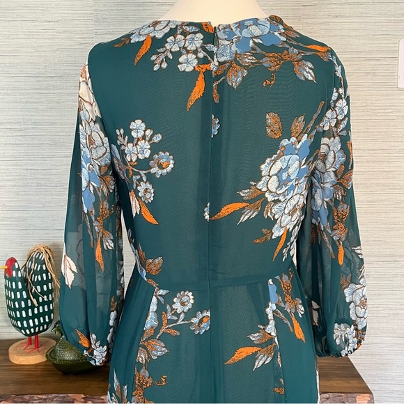 Eva Mendes Green Floral Maxi Dress Balloon Sleeves Empire Waist Woman’s Size XS - Picture 4 of 8